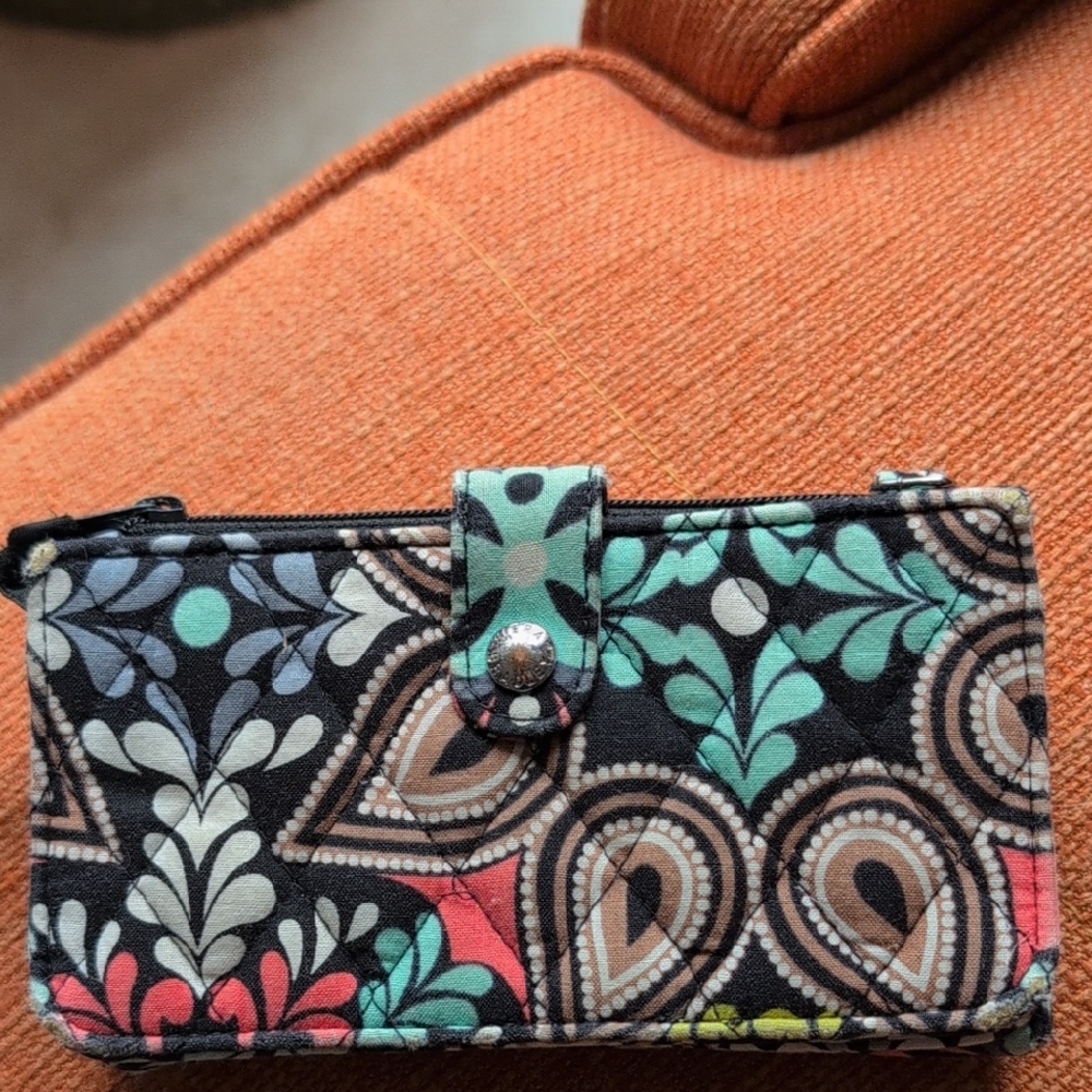Vera Bradley Black and Cream Patterned Tri-fold Wallet